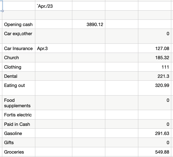 budget spreadsheet